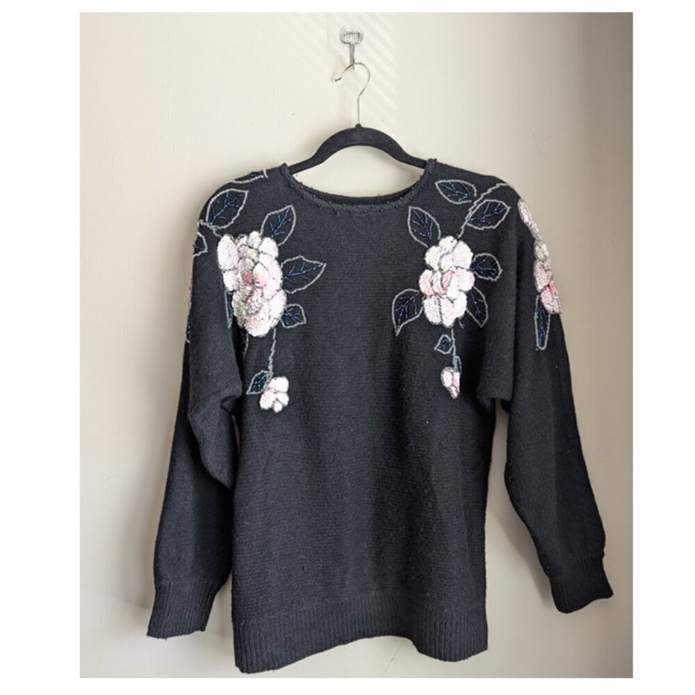 Vintage Silk Angora Lambswool Sequin Floral Sweater